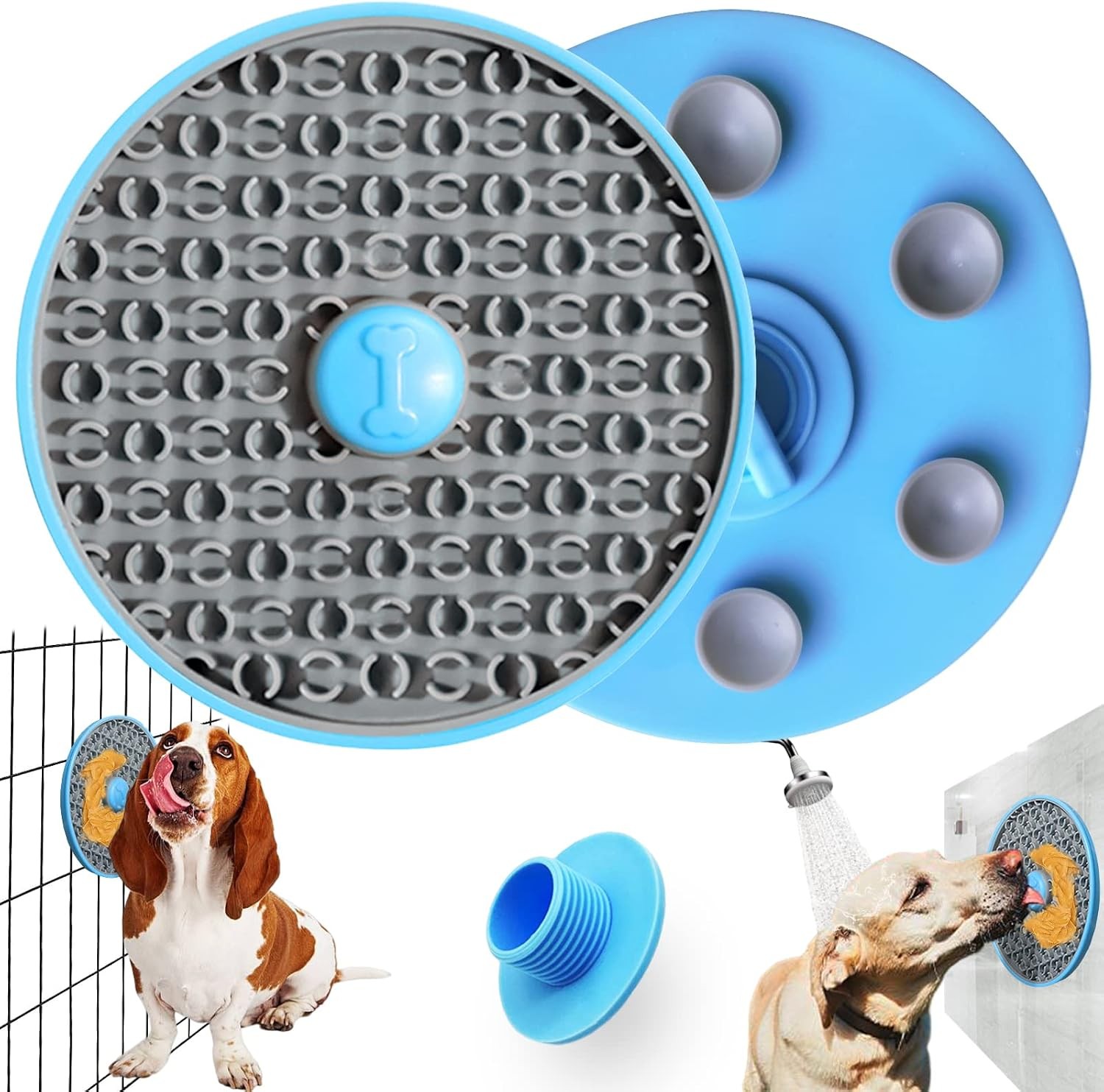 Dog Licking Peanut Butter on Mat